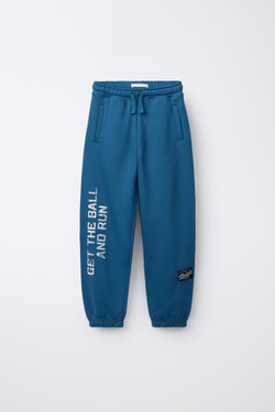 ZARA БРЮКИ-ДЖОГГЕРЫ С НАДПИСЬЮ И ЭТИКЕТКОЙ, ЯРКО-СИНИЙ