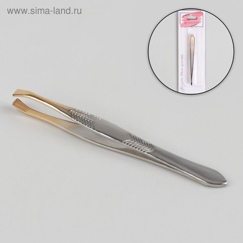 Пинцет прямой, широкий, 9 см, цвет серебристый/золотистый