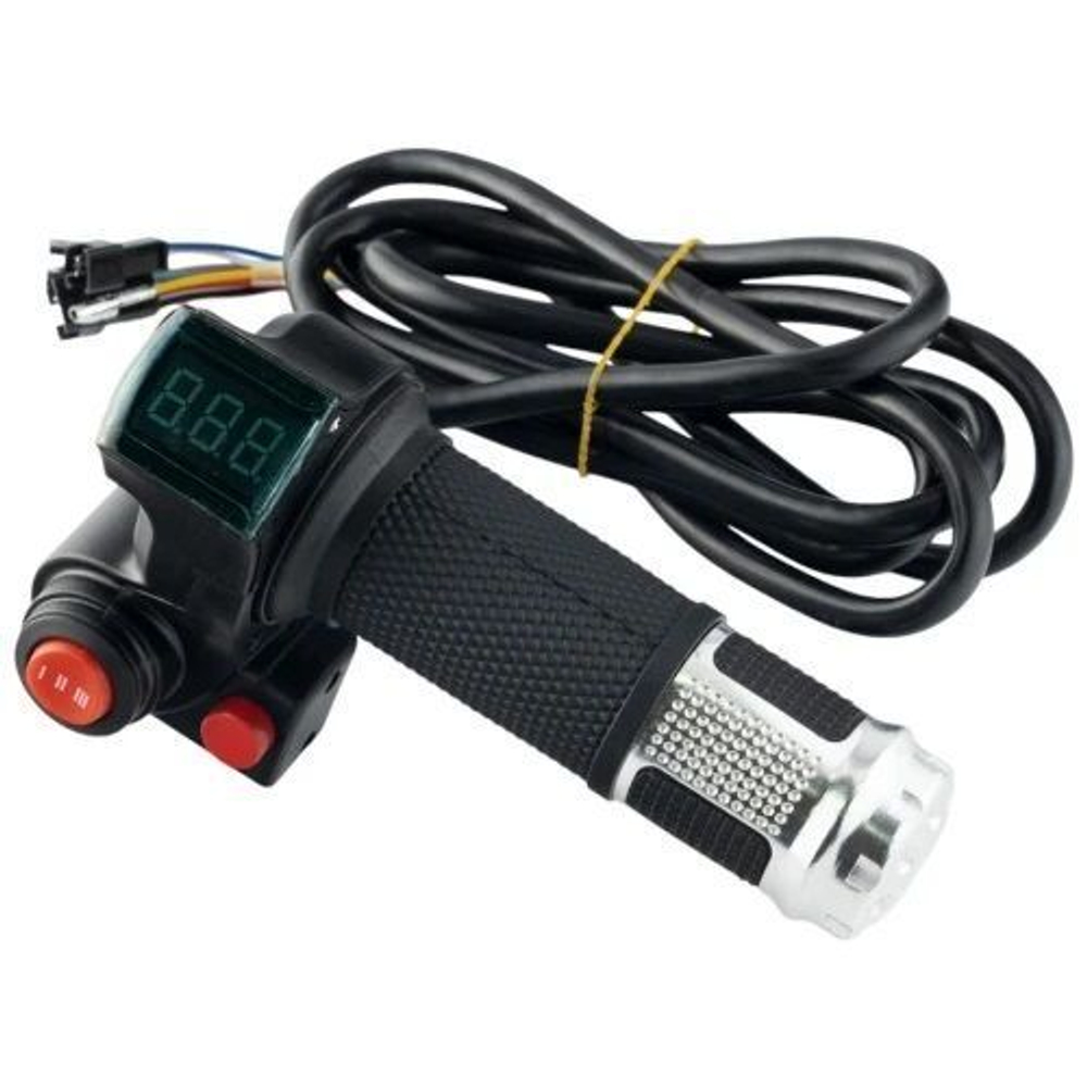 Ручка газа с вольтметром и кнопками серебряная (кабель 1,7м) для электросамокатов электровелосипедов