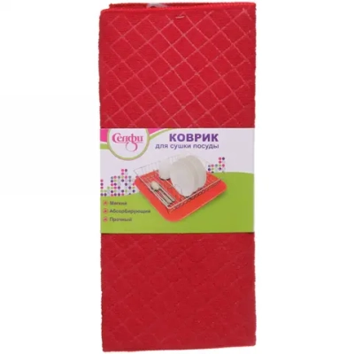 Коврик для сушки посуды 38*50см «Ромбы» красный