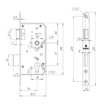 Замок врезной DD.INOX/C-55.72 (лиц.планка 20 мм)