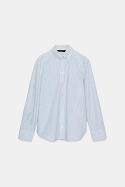 ZARA РУБАШКА ИЗ ПОПЛИНА В ПОЛОСКУ, СИНИЙ/БЕЛЫЙ