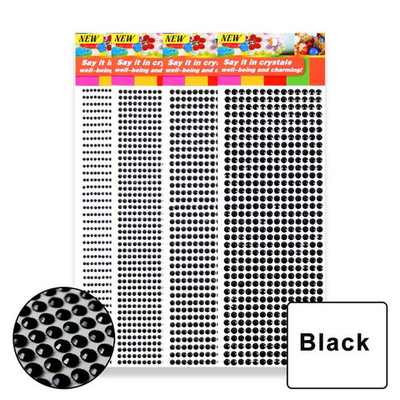 Стразы самоклеющиеся черные на листах 4 шт размера 3 мм, 4 мм, 5 мм, 6 мм,