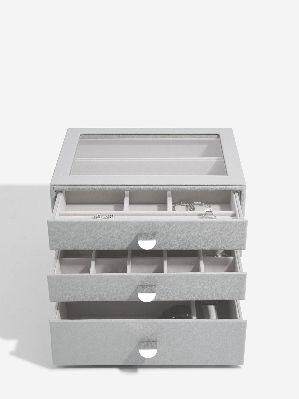 Органайзер для украшений и часов со стеклянной крышкой Stackers Classic Jewellery Box, 3 секции - White Pebble