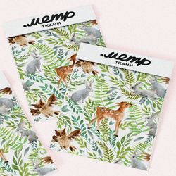 Ткань ниагара акварельные оленята и зайки