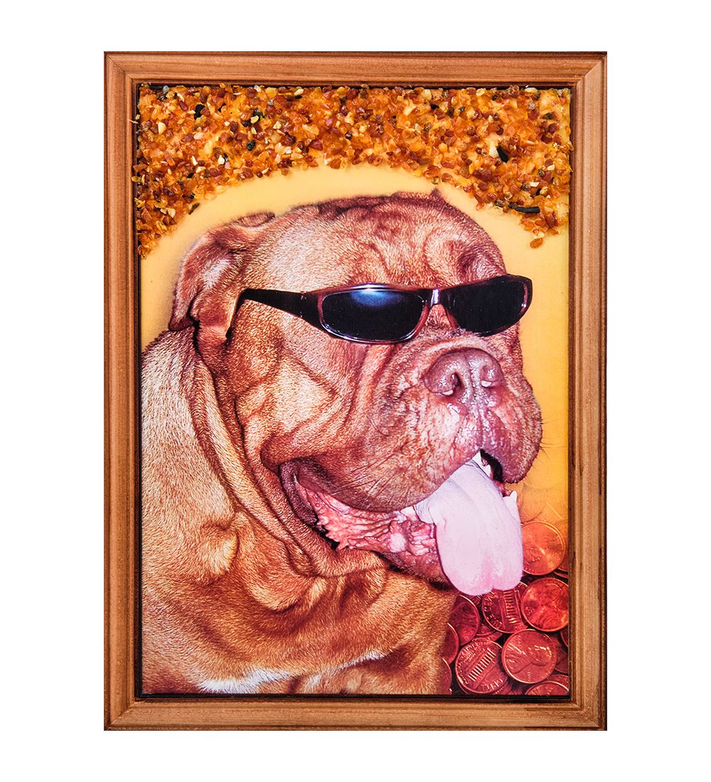 AMB-71/50 Картина «Бультерьер» (с янтарной крошкой) дер.краш.рамка 21х30