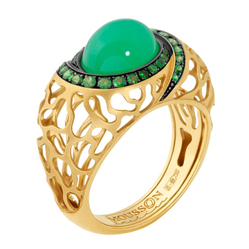 Кольцо с Хризопразом и Цаворитами, R0161-3/2