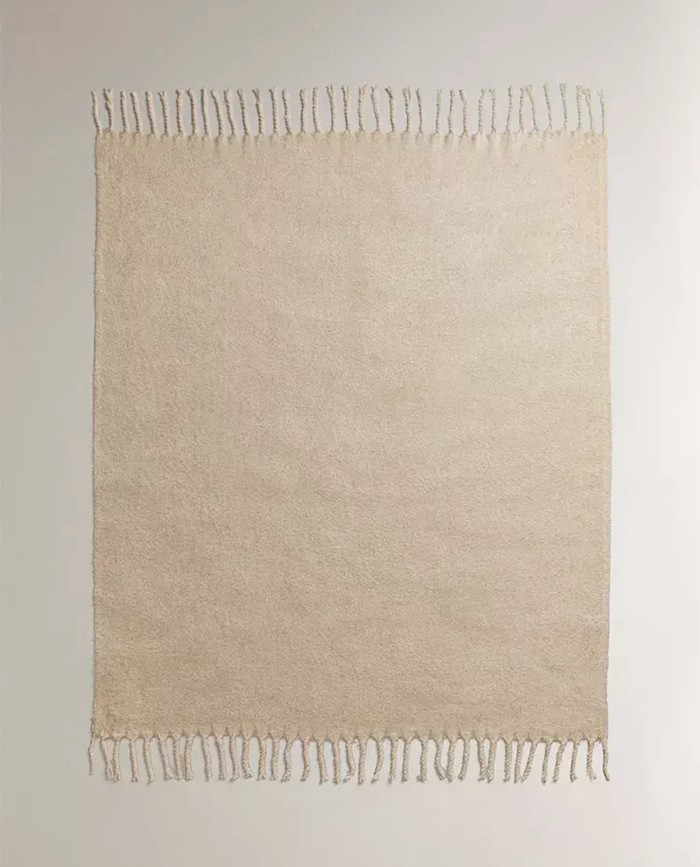 ZARA HOME ПЛЕД С БАХРОМОЙ, ЖЕЛТОВАТО-БЕЛЫЙ