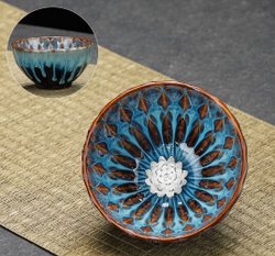 278201 Пиала с фигурк.ГЛАЗУРЬ ЦЗЮНЬЯО "Серебряный лотос" 120мл d=9,5h=5,синяя керамика+серебро