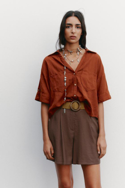 ZARA ШОРТЫ С РЕМНЕМ И ЗАЩИПАМИ, КОРИЧНЕВЫЙ