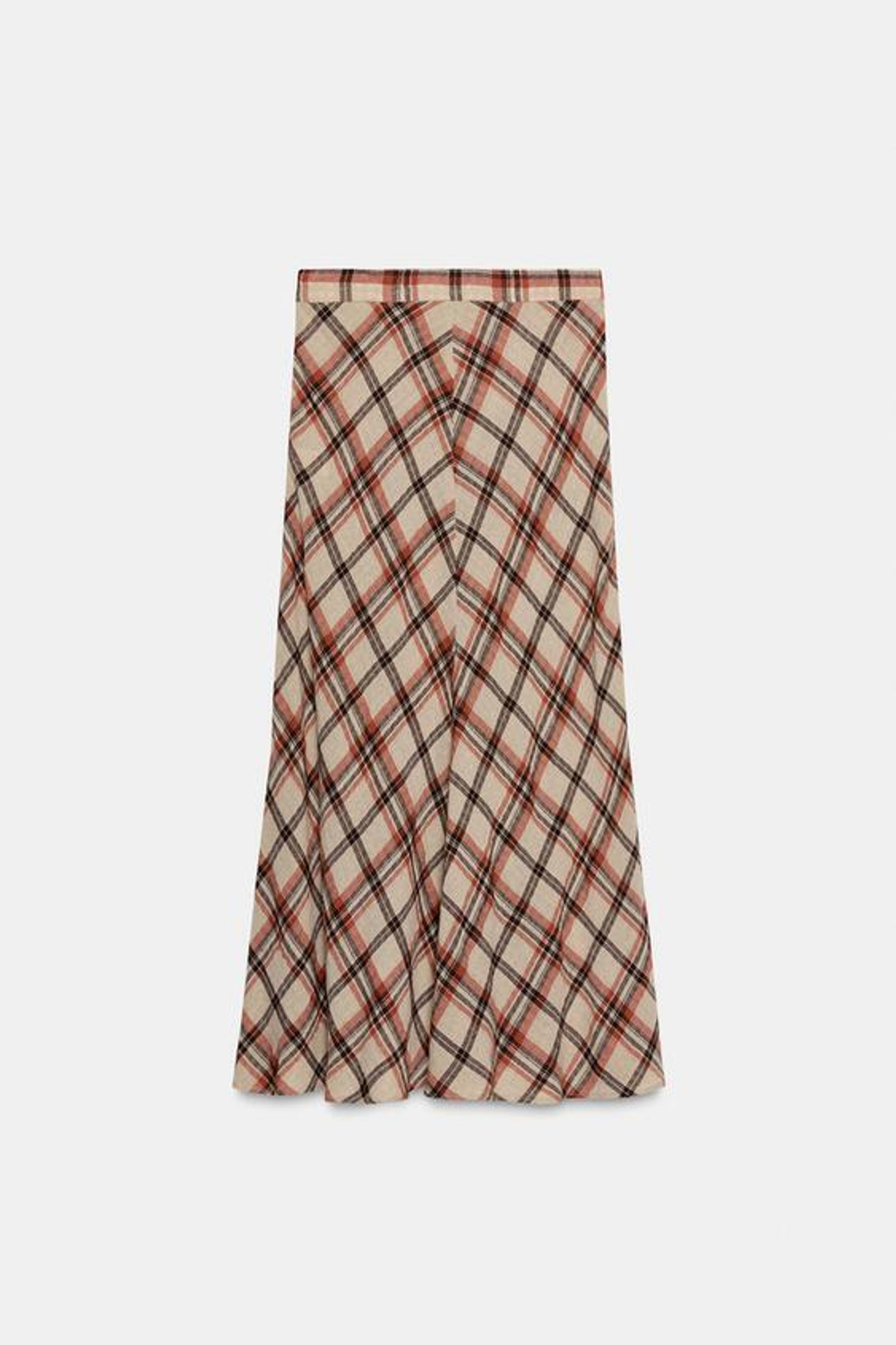 ZARA ЮБКА МИДИ В КЛЕТКУ, БЕЖЕВЫЙ