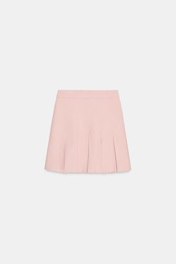 ZARA ТРИКОТАЖНАЯ МИНИ-ЮБКА В СКЛАДКУ, ПАСТЕЛЬНО-РОЗОВЫЙ