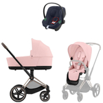Коляска Cybex Priam IV Rosegold complete Aton B2 Bay Blue Base One 4 в 1 Peach Pink