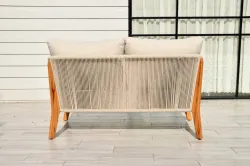"Сидней" диван 2-местный плетеный из роупа, основание тик, каркас алюминий бежевый, роуп бежевый, ткань бежевая