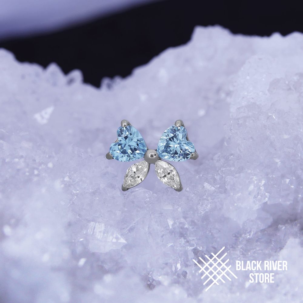 SM Heart Bow Aqua &amp; Crystal
