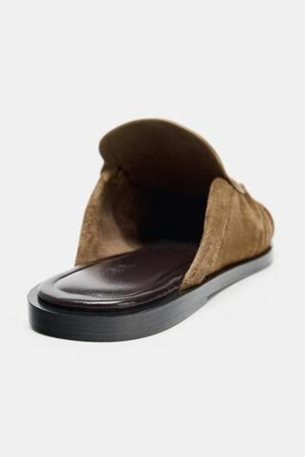 ZARA ЗАМШЕВЫЕ ЛОФЕРЫ-МЮЛИ, КОРИЧНЕВЫЙ