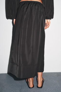 ZARA ЮБКА-МИДИ С ЭФФЕКТОМ ТЕХНИЧЕСКОЙ ТКАНИ ZW COLLECTION, ЧЕРНЫЙ