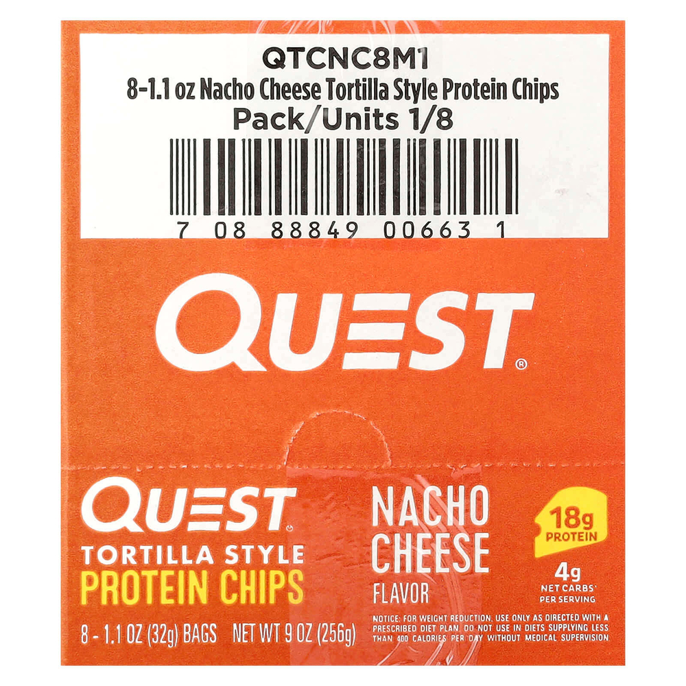 Quest Nutrition, Протеиновые чипсы по типу тортилья, сыр начо, 8 пакетиков по 32 г (1,1 унции)