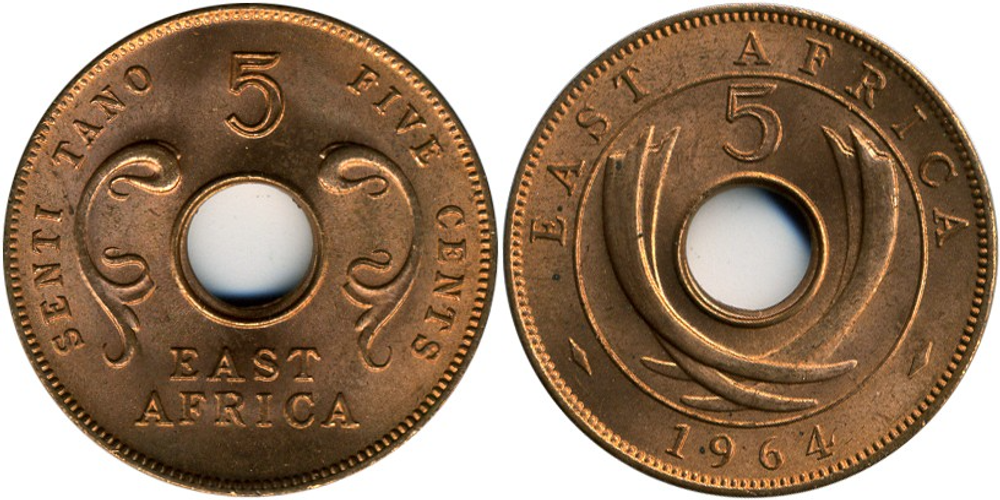 Британская Восточная Африка 5 центов, 1964 Бивень aUNC