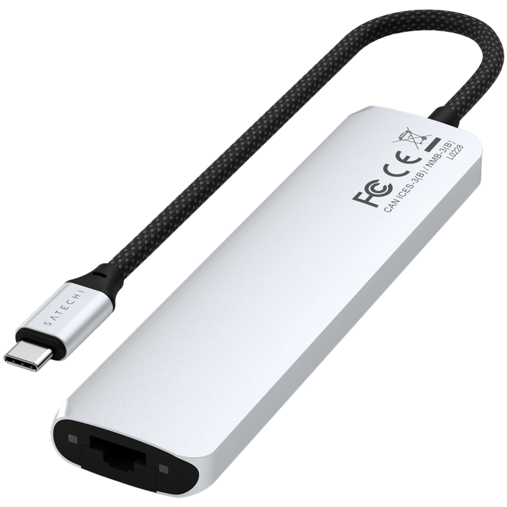 SATECHI 7-in-1 USB-C Slim Multiport Adapter with Ethernet (Silver)