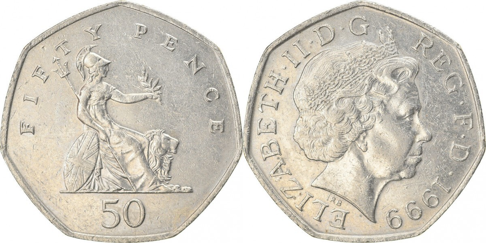 Великобритания 50 пенсов, 1999 Королева Елизавета II XF