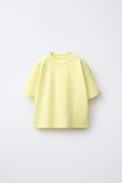ZARA ФУТБОЛКА ИЗ ИНТЕРЛОКА С ПРИНТОМ, ЯРКО-ЖЕЛТЫЙ