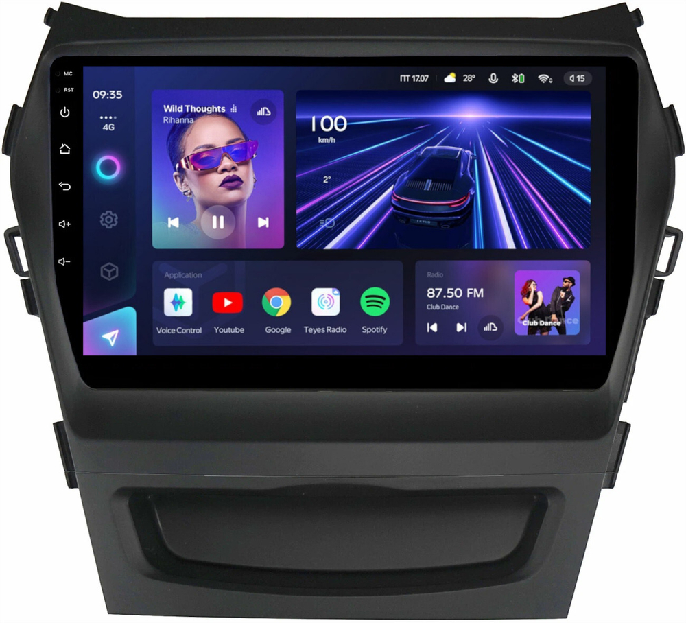 Магнитола для Hyundai Santa Fe 3 2012-2018 (климат на ШГУ) - Teyes CC3L монитор 9" IPS на Android 10, 8-ядер, CarPlay, 4G SIM-слот