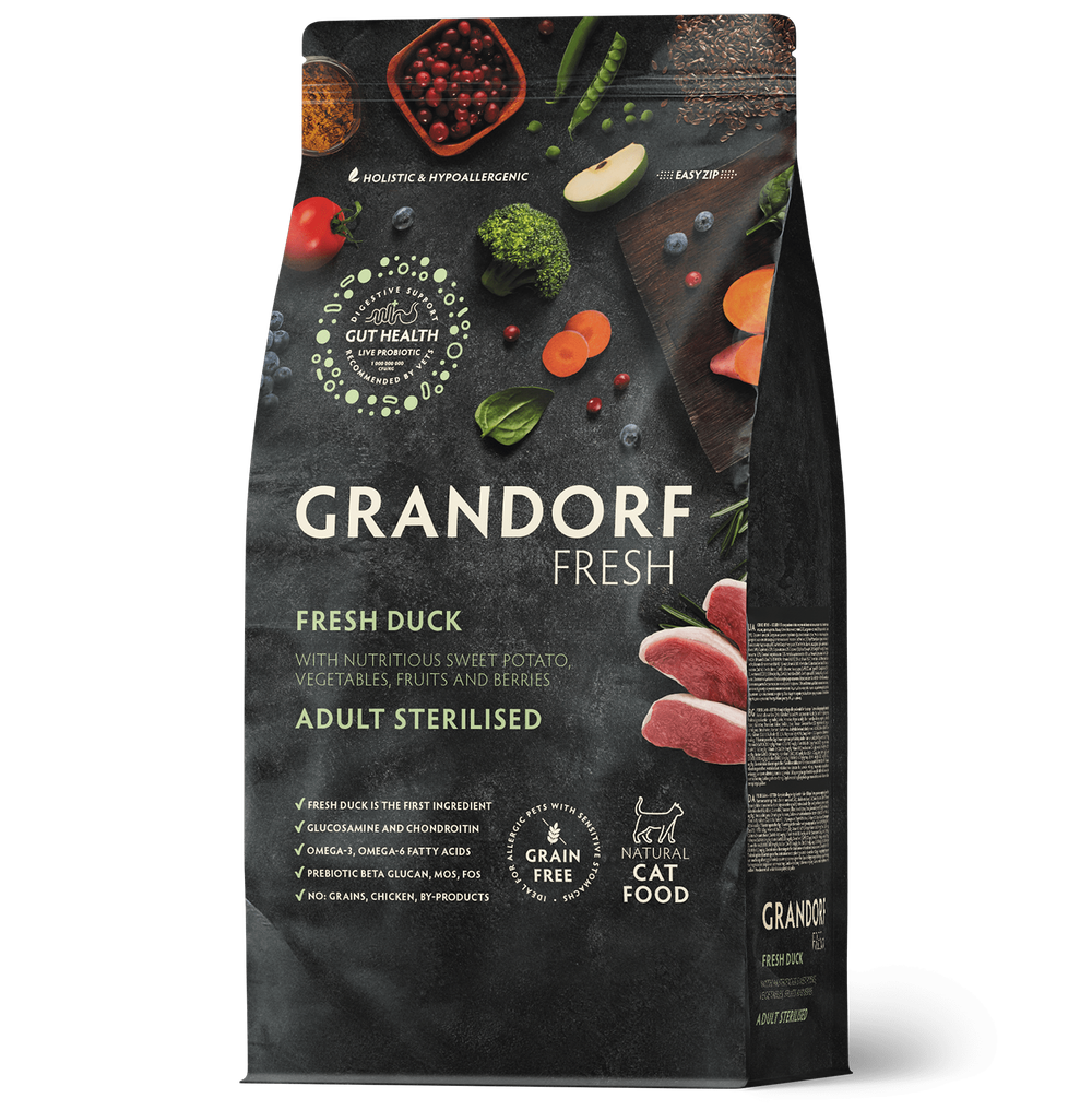 Grandorf Fresh Cat Potato корм сухой беззерновой для стерилизованных кошек утка,батат