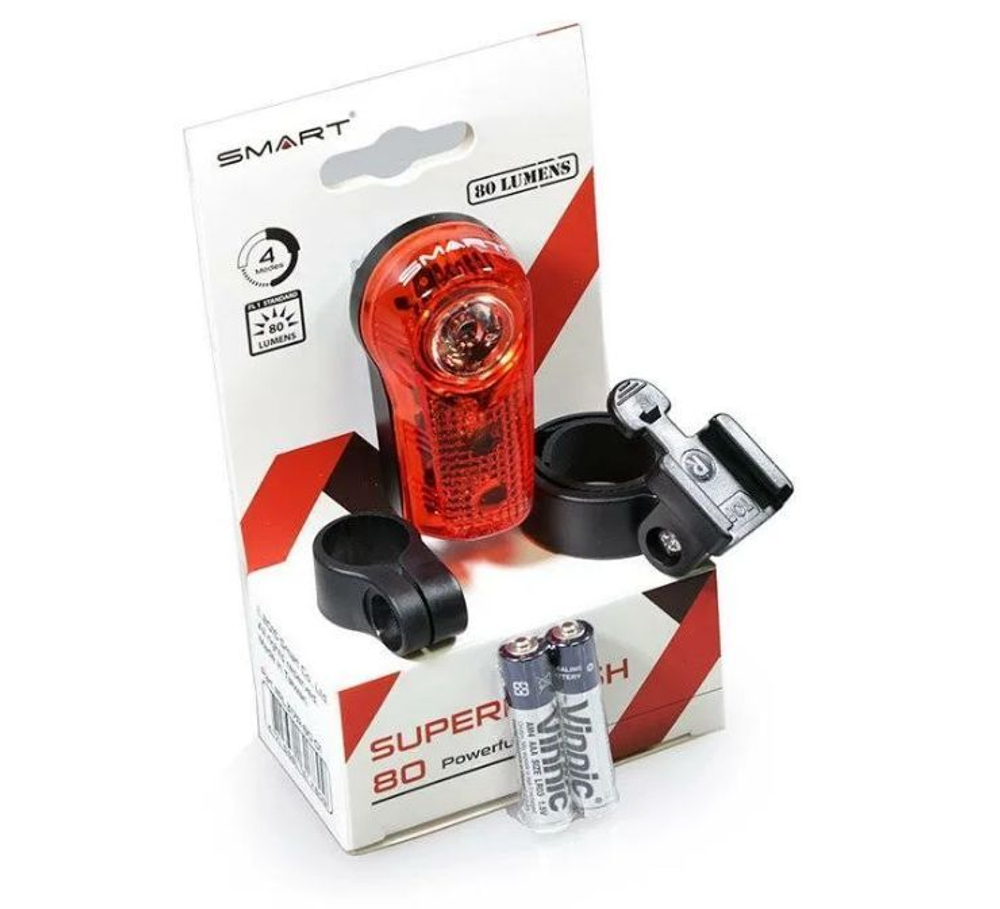 Фонарь SMART задний , 3 диода, 1 суперяркий 80 lumens - 1w, 4 режима, крепеж на подседельный штырь