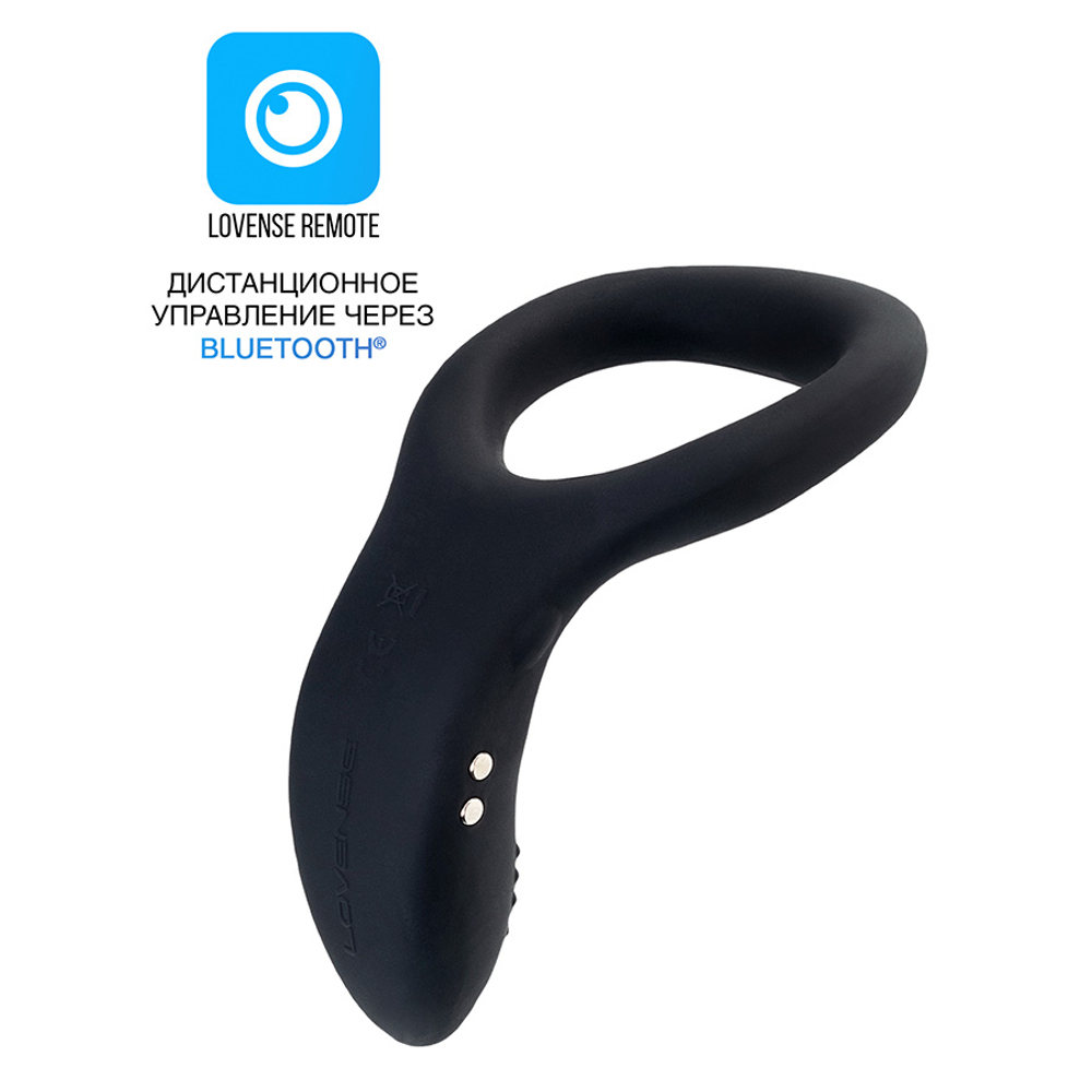 Черное эрекционное виброкольцо с управлением через приложение Lovense Diamo Vibrating Cock Ring Black