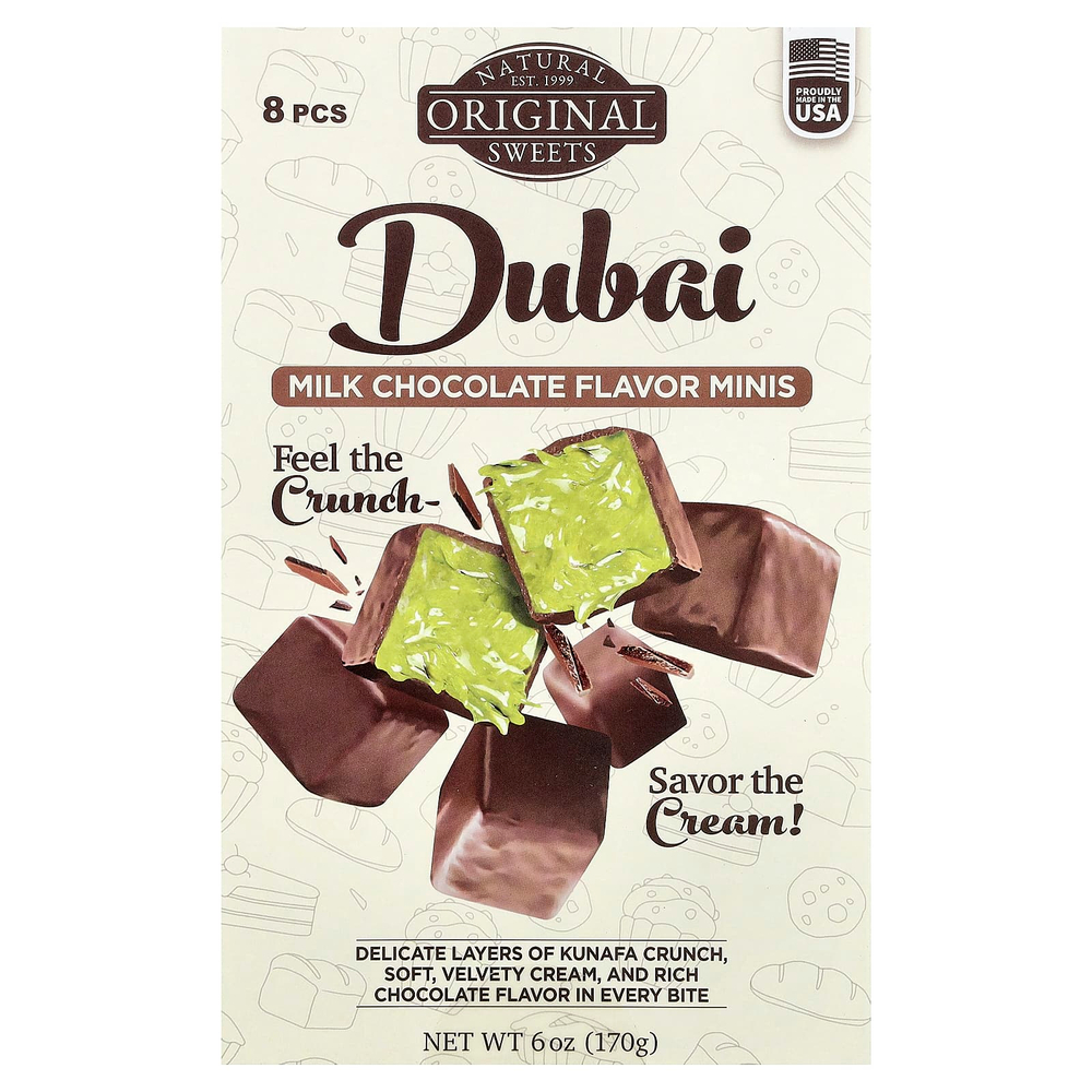 Original Natural Sweets, дубайский молочный шоколад, мини-печенье, 8 шт., 170 г (6 унций)