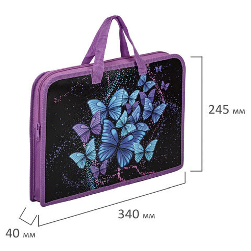 Папка на молнии с ручками ЮНЛАНДИЯ А4, 1 отделение, пластик, ширина 40 мм, "Night dream", 270946