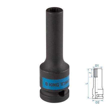 Цена на KING TONY (443008M) Головка торцевая ударная глубокая двенадцатигранная 1/2", 8 мм
