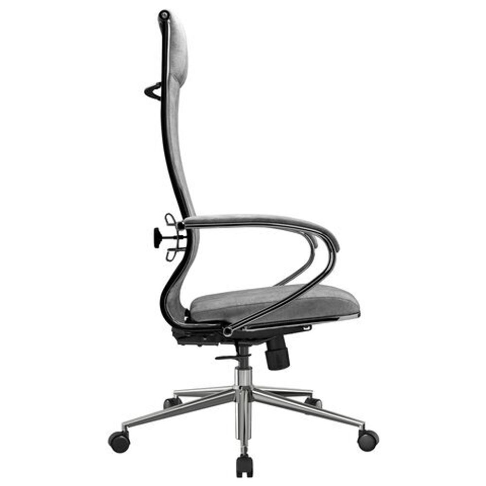 Кресло офисное МЕТТА "L1m 42", хром, сиденье и спинка мягкие, велюр, светло-серое