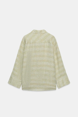 ZARA РУБАШКА ИЗ ЛЬНА В КЛЕТКУ — ZW COLLECTION, ЗЕЛЕНЫЙ