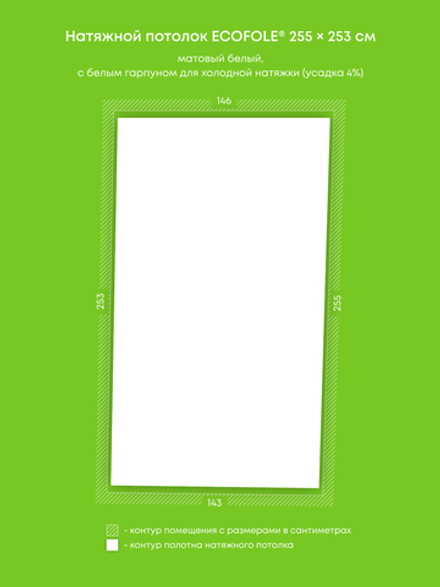 Матовый натяжной потолок 3.7 м2