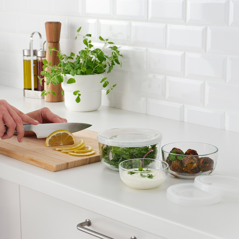 IKEA BESTÄMMA  (ИКЕА БЕСТÄММА)  -  Контейнер для еды с крышкой, набор из 3 штук, стекло