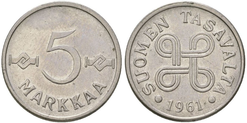 Финляндия 5 марок, 1953 - 1962 Узор XF