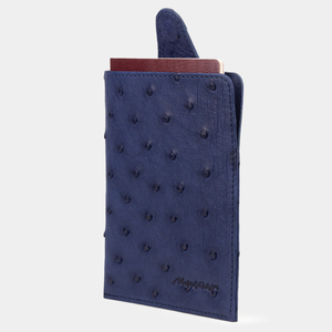 Обложка-кармашек для паспорта London из кожи страуса, синего цвета