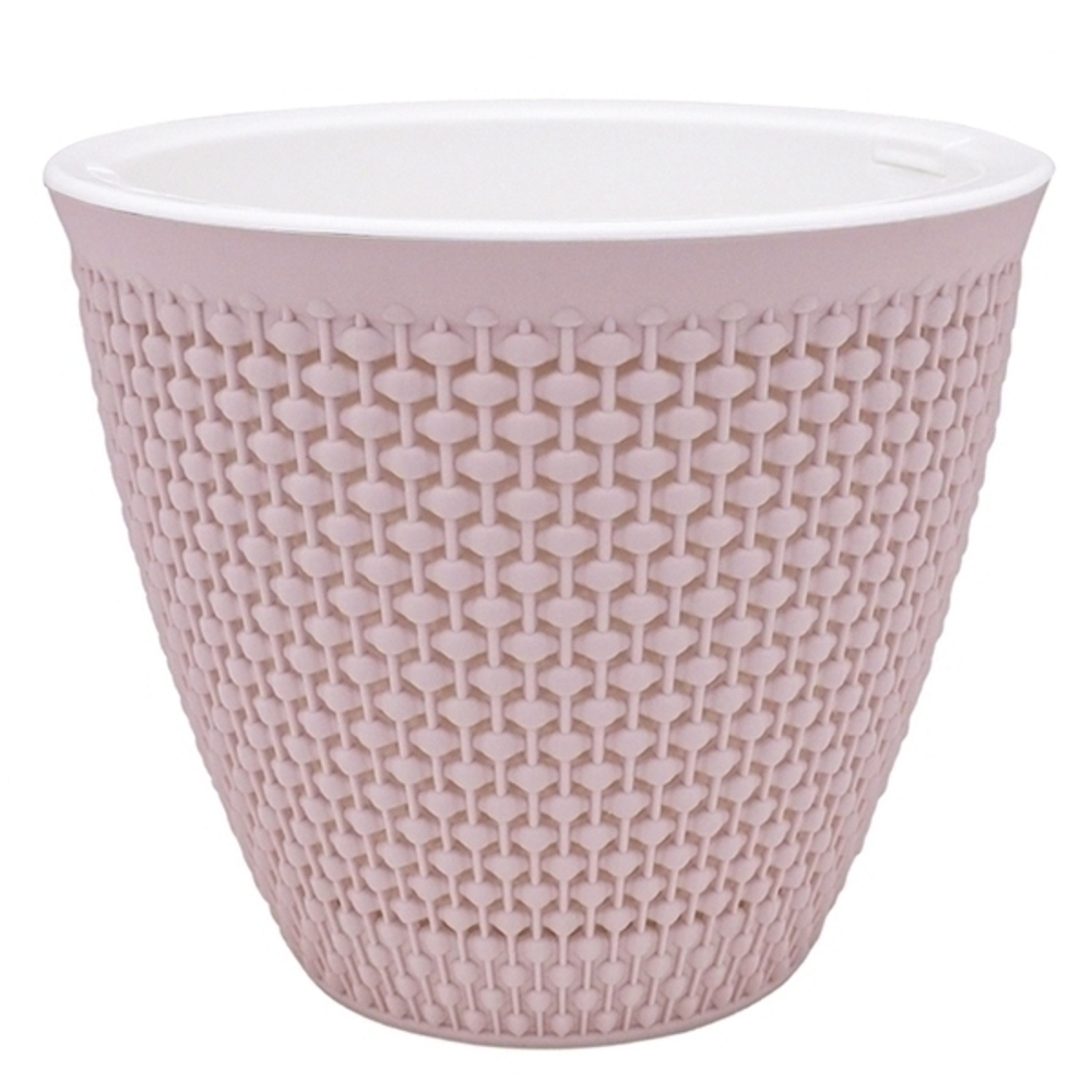 Кашпо для цветов пластиковое 2,25л d-17.5 см «Ротанг» Бежево-розовый