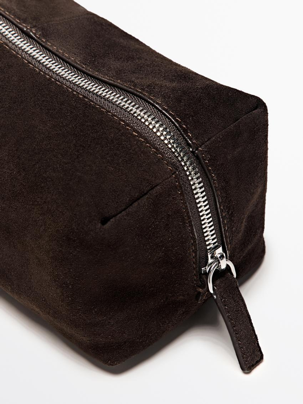 Massimo Dutti Косметичка из замшевой кожи на молнии, коричневый