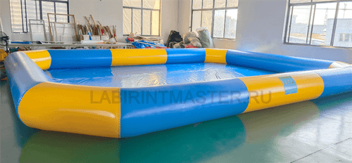 Прямоугольный надувной бассейн "Полосатик" 9х7х0.65 м, голубой, жёлтый