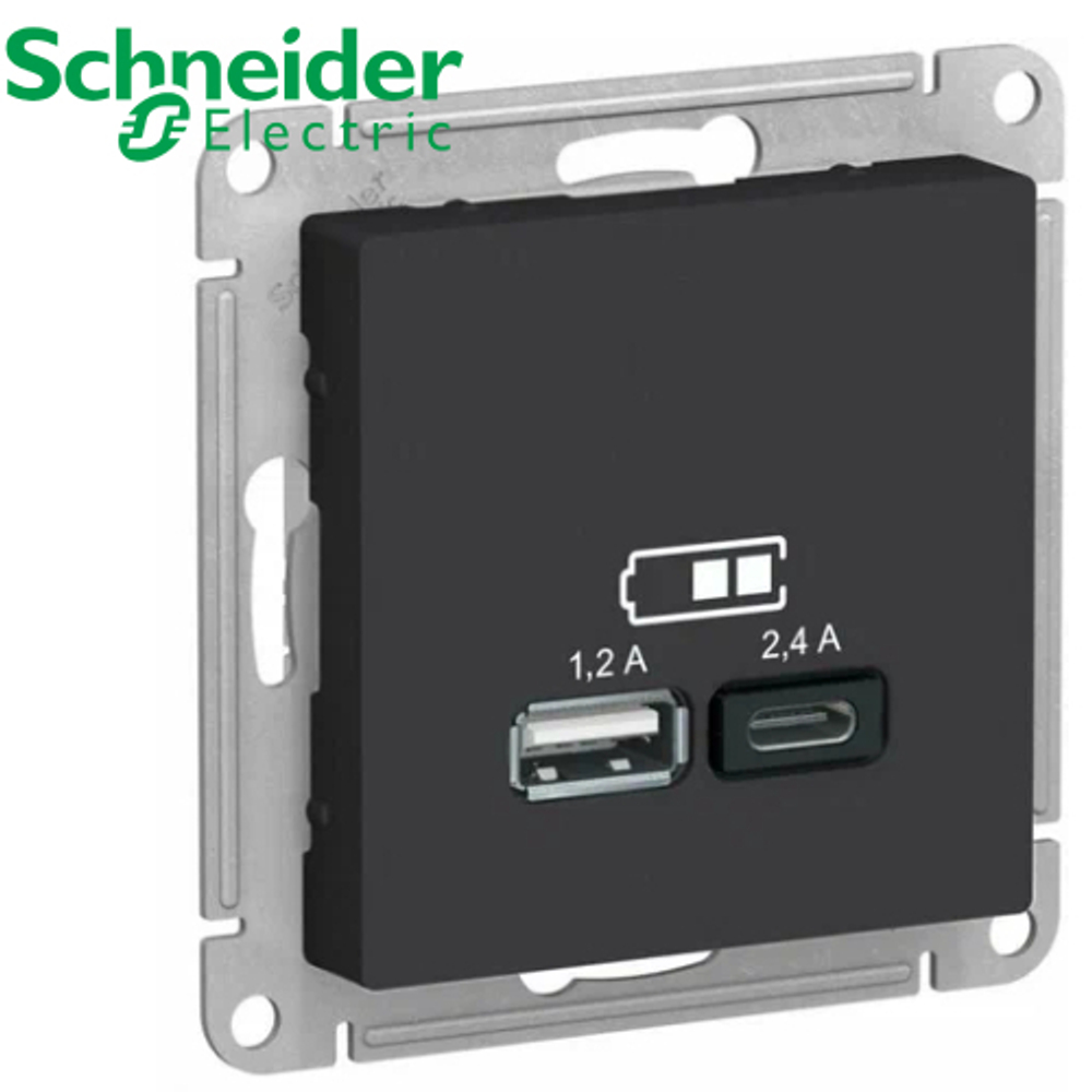 Розетка USB+TYPE-C (карбон) AtlasDesign Schneider ATN001039