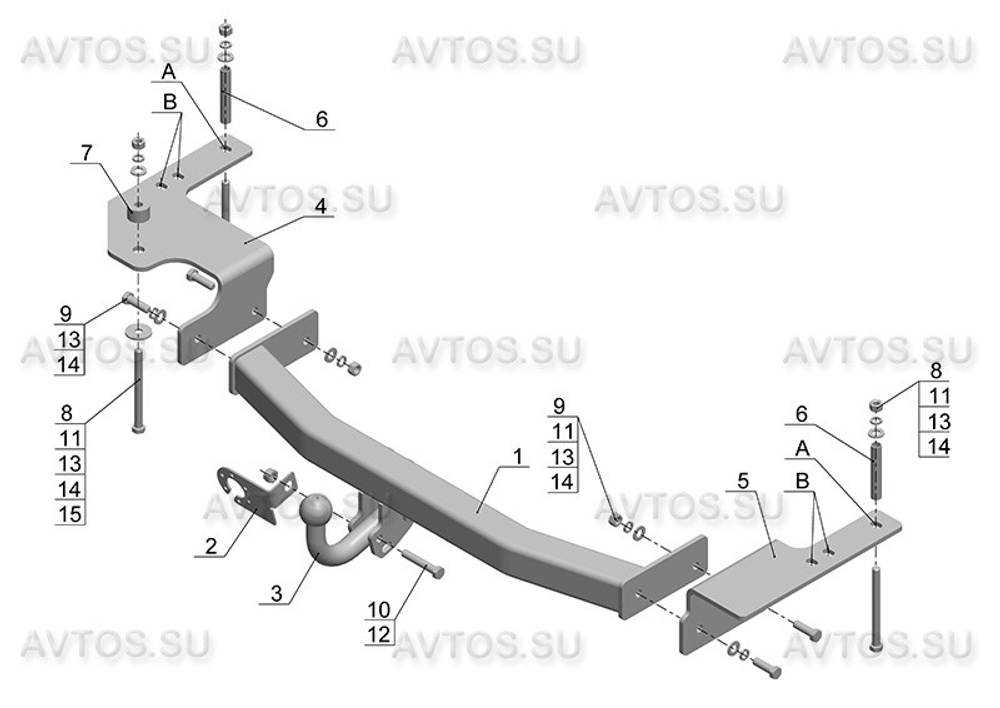 Фаркоп для Toyota Land Cruiser 200 2007-2021, Lexus LX 2007-2022 Тип шара: A. Нагрузки: 1500/75 кг, TY 28