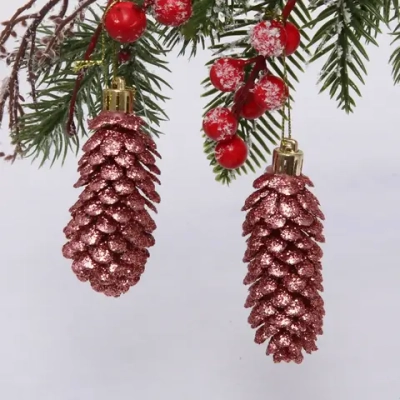 Ёлочные игрушки «Таинственное очарование» Шишки блестящие 9 см (набор 2 шт), розовое золото