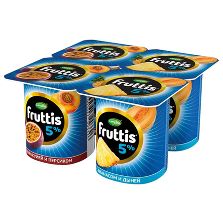 Йогурт Fruttis Персик-маракуйя/Ананас-дыня 5% 115 гр