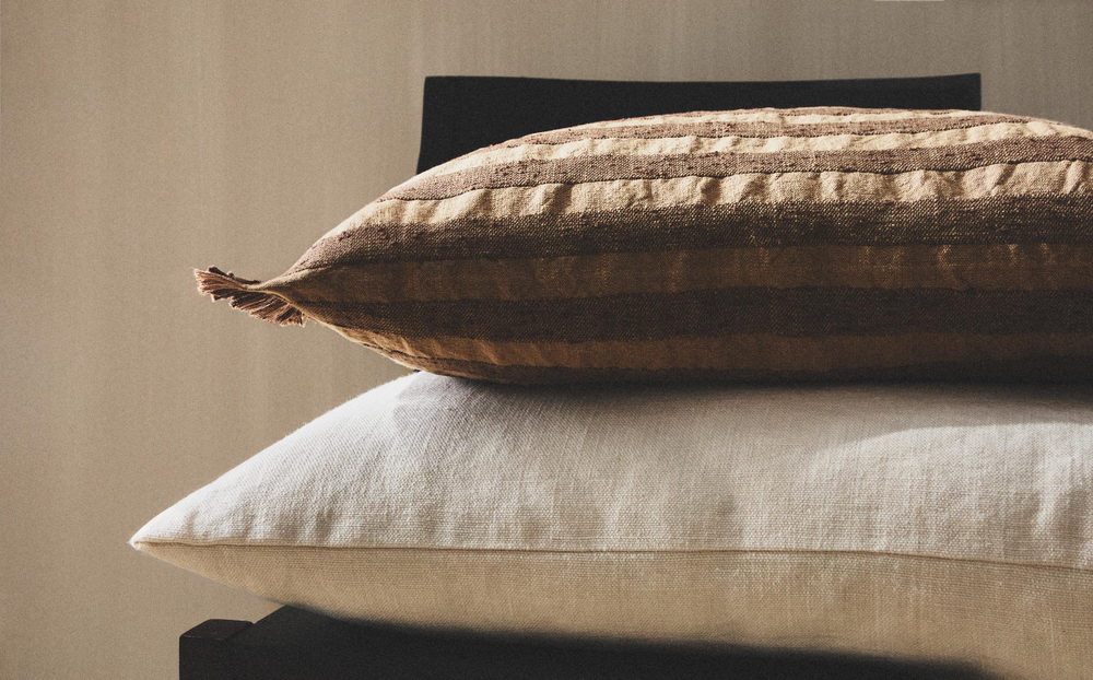 Zara Home наволочка декоративная из хлопка, коричневый, в полоску, 40x60 см