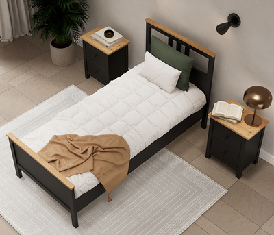 Односпальная кровать, Хемнэс/Кымор, 90х200см, черный/светло-коричневый