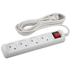 Удлинитель электрический ЭРА U-4s-5m-2x1 без заземления c выключателем 4 розетки 5 м ПВС 2x1мм2 10А | Бытовые удлинители