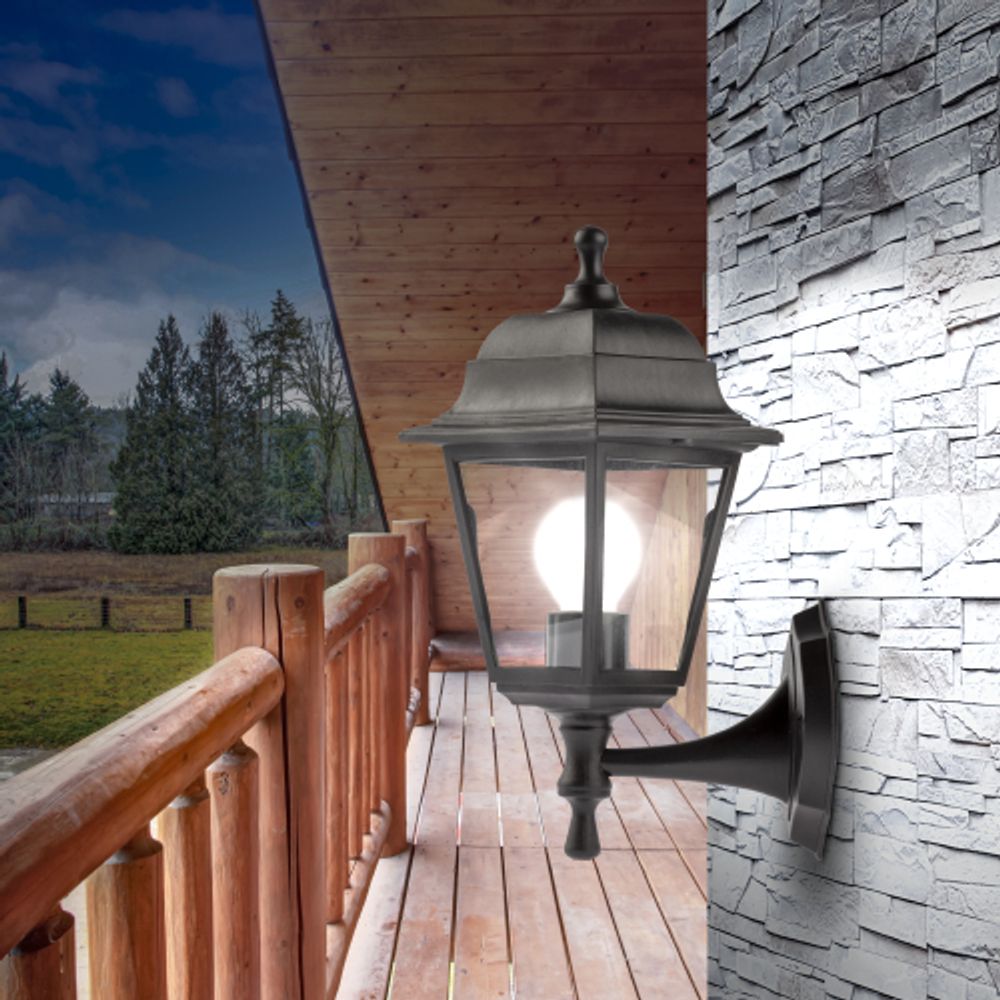 Садово-парковый светильник ЭРА НБУ 04-60-001 черный 4 гранный настенный IP44 Е27 max60Вт